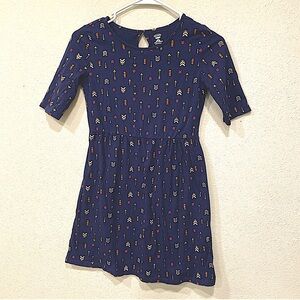 Old Navy Blue Dress Shiny Arrows key hole back semi short sleeve Large 10 12